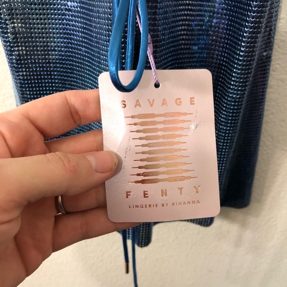 Savage X Fenty by Rihanna Blue Shiny Metallic Mesh Beaded Top - Picture 13 of 17